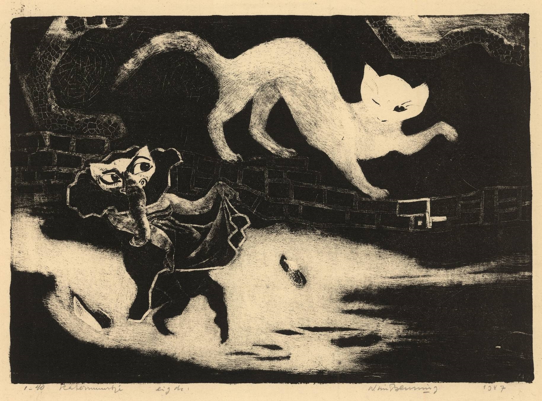 Artwork by W.c. Beuning, Katermuurtje, Made of Lithograph