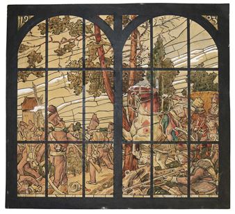 Entwurf zu einem Fenster mit Darstellung wohl aus der Völkerschlacht bei Leipzig 1813 - Fritz Geiges