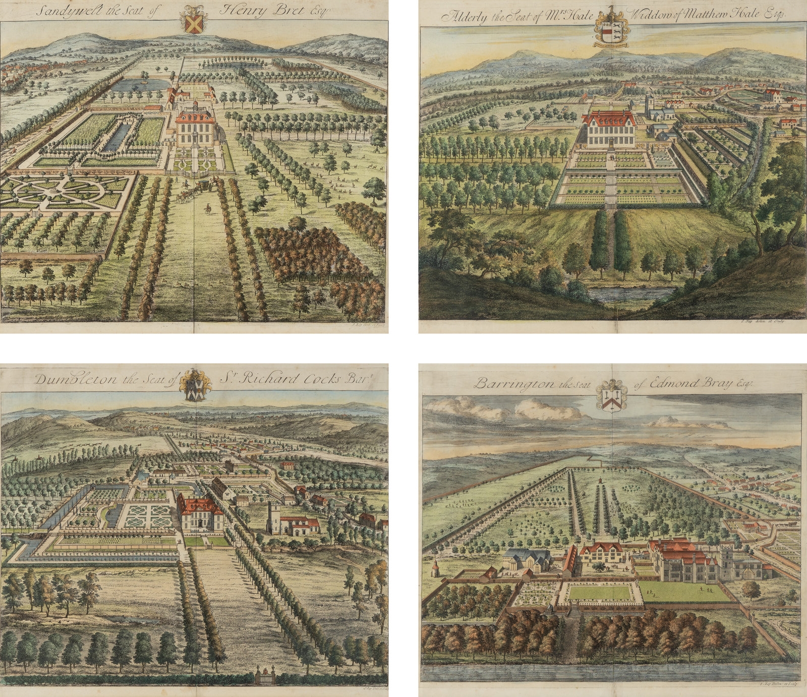 Artwork by Johannes Kip, Four Views Of English Country Houses, Made of colored engravings