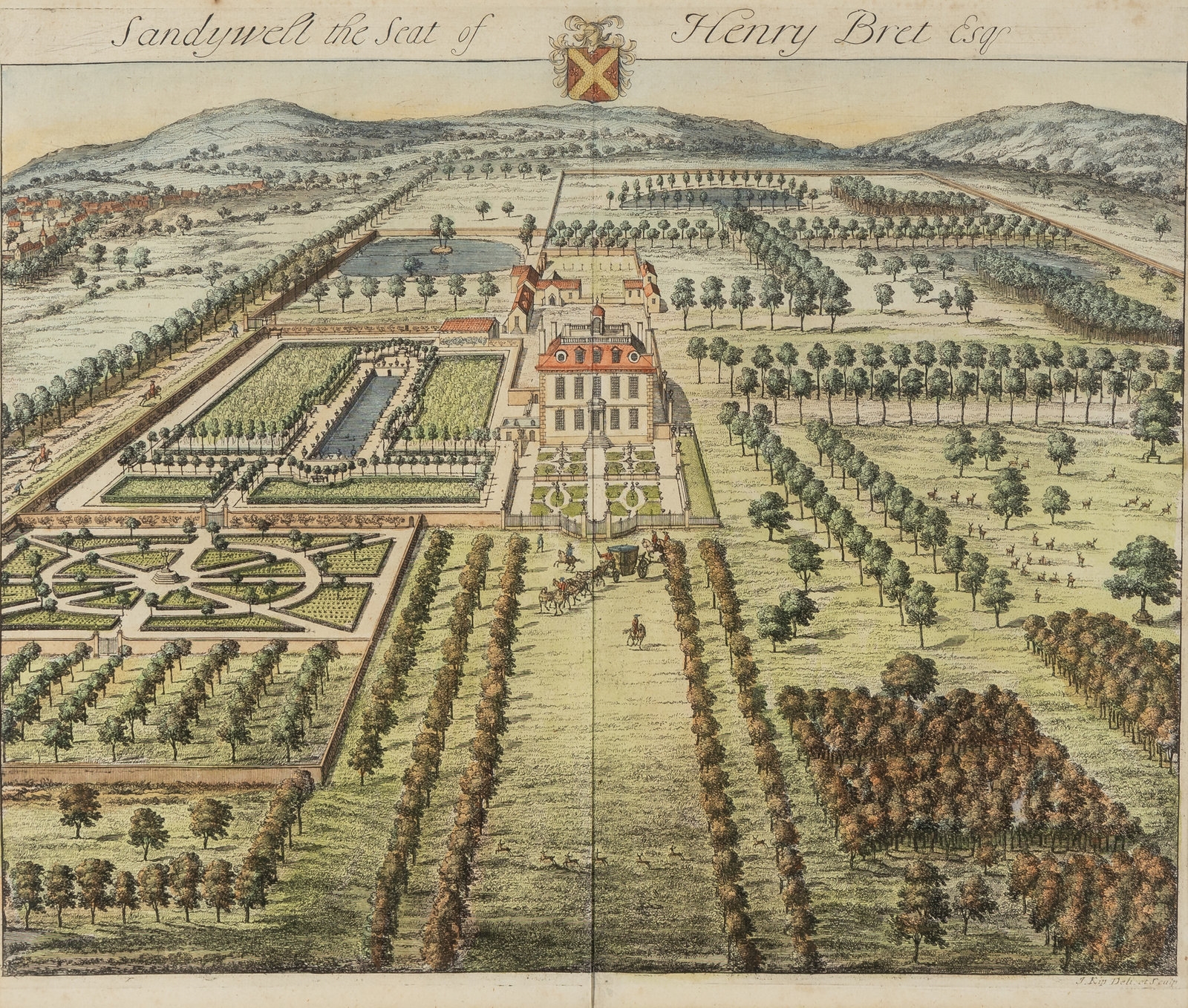 Artwork by Johannes Kip, Four Views Of English Country Houses, Made of colored engravings