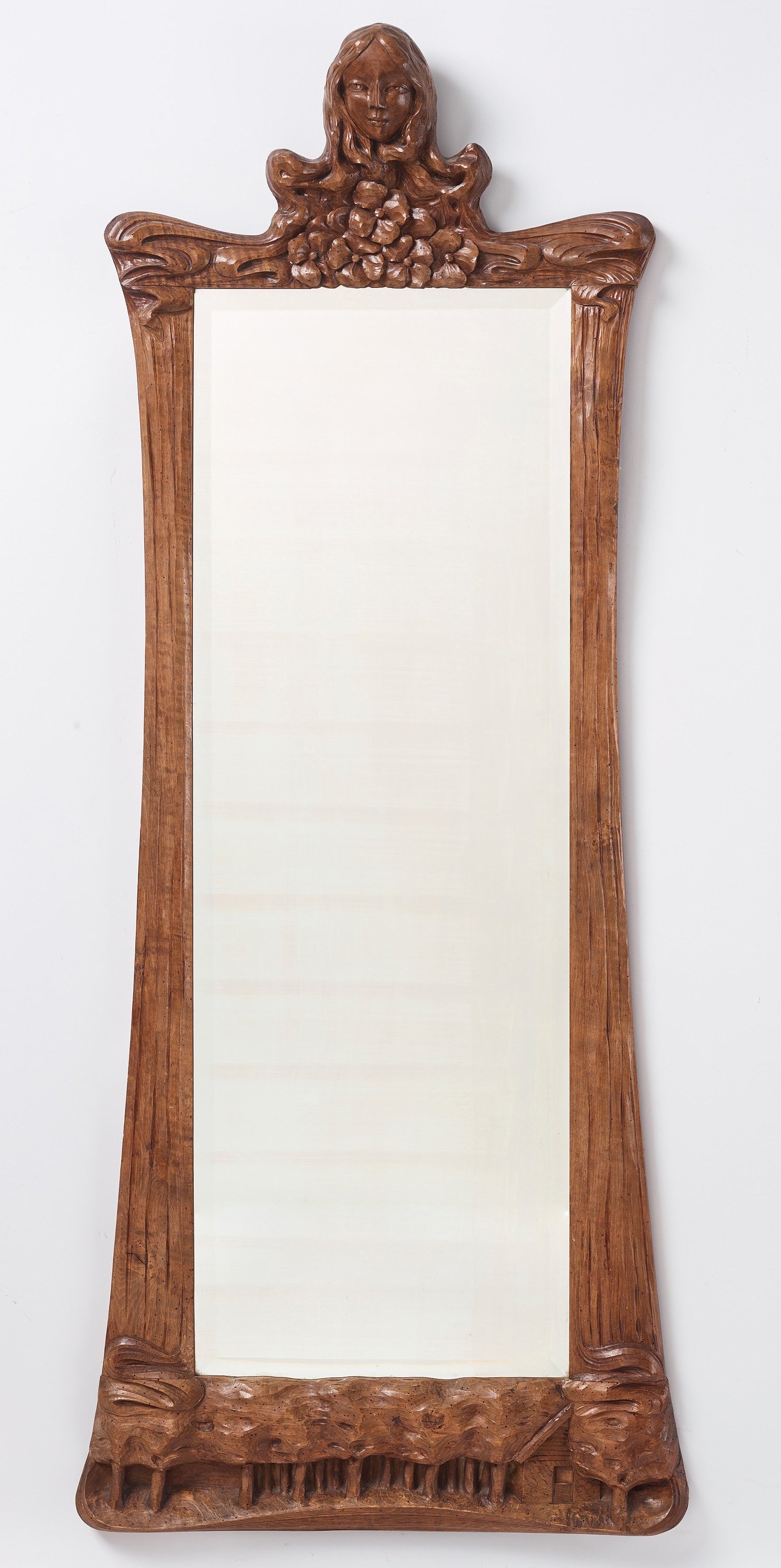 Artwork by Edvard Nilsson, an Art Nouveau sculptured mirror with table, Sweden , early 20thC., Made of mirror