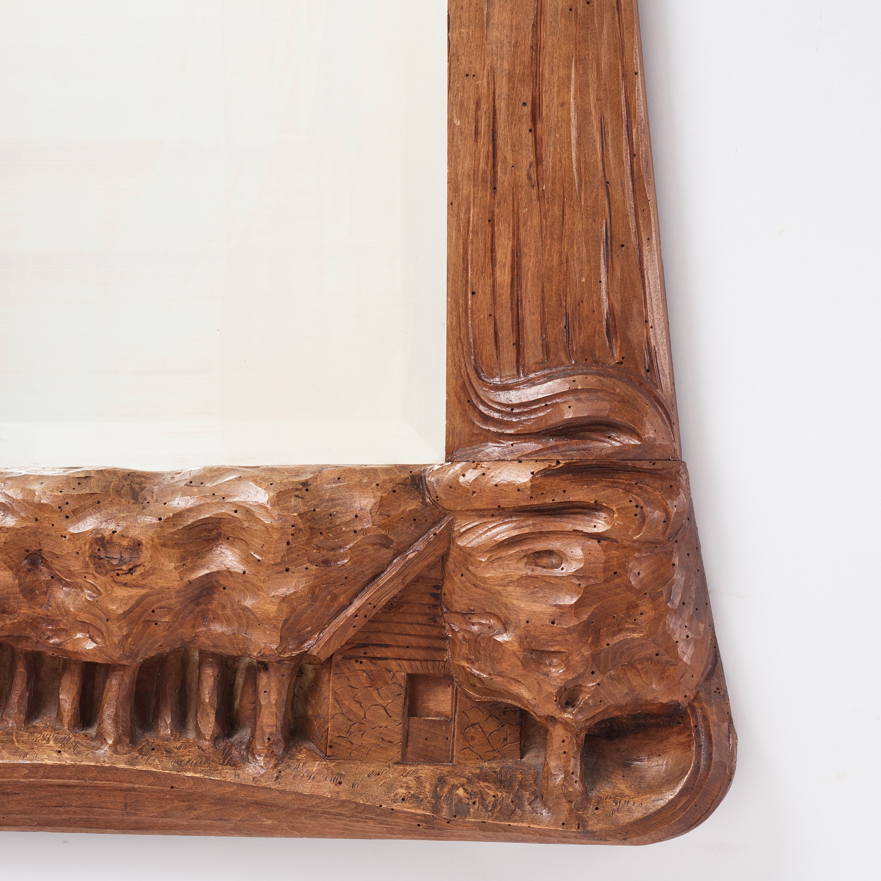 Artwork by Edvard Nilsson, an Art Nouveau sculptured mirror with table, Sweden , early 20thC., Made of mirror