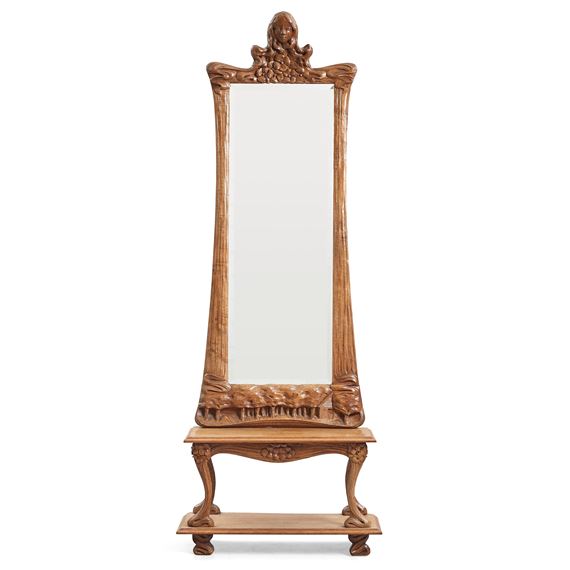 an Art Nouveau sculptured mirror with table, Sweden , early 20thC. - Edvard Nilsson