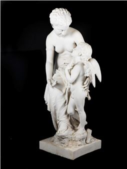 A carved white marble figural group of Venus and Cupid (Opus 2) - Sir Charles Lawes-Wittewronge