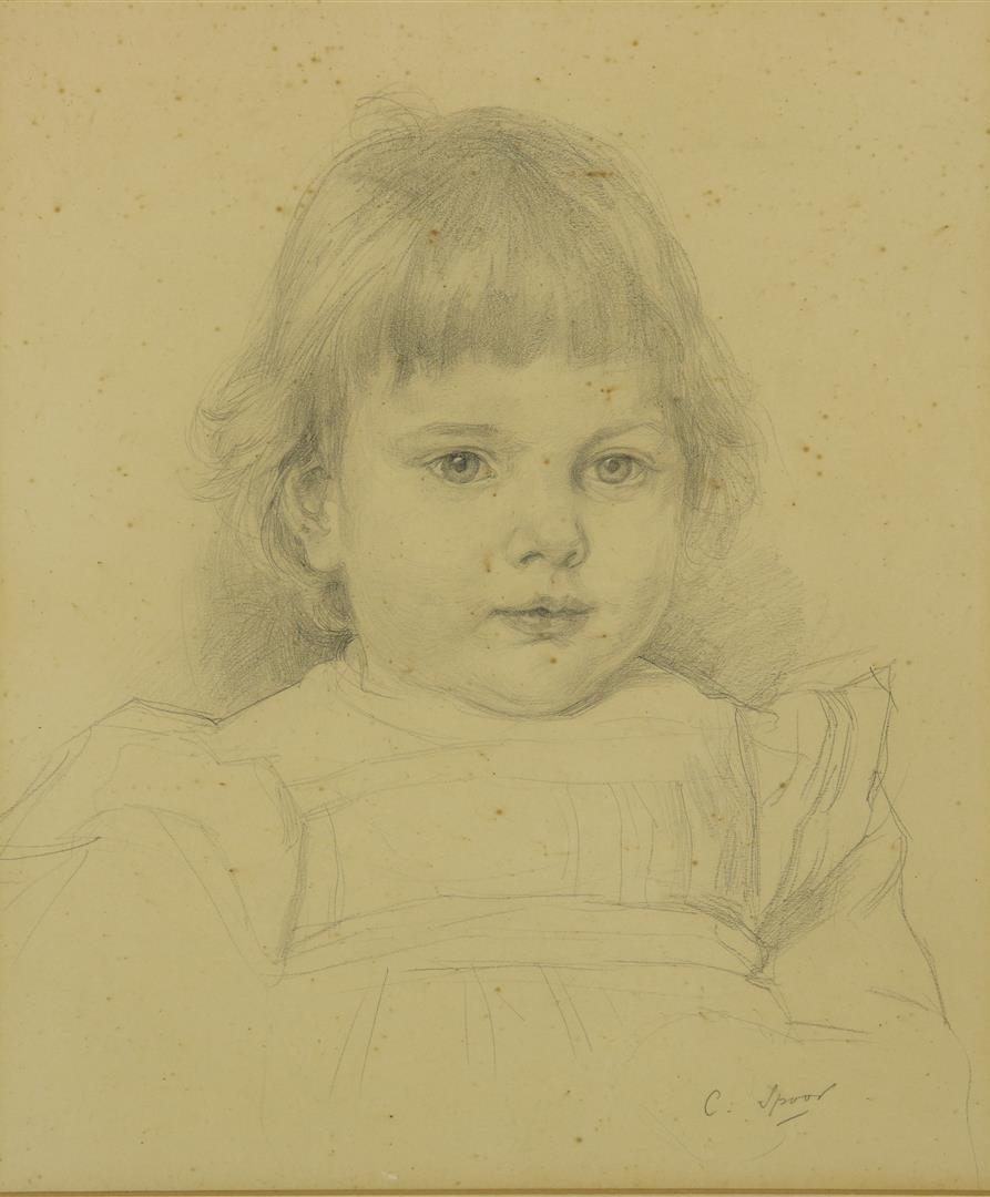 Artwork by Cornelis Spoor, Girl's portrait, Made of pencil drawing