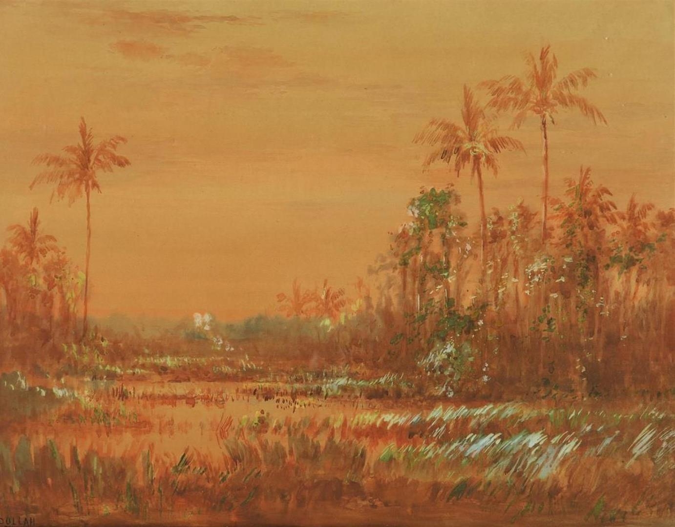 Sudjono Abdullah | Rice fields with palm trees | MutualArt