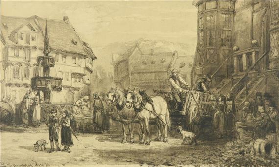 Cornelis Springer | Figures on the market square in Germany (74 ...