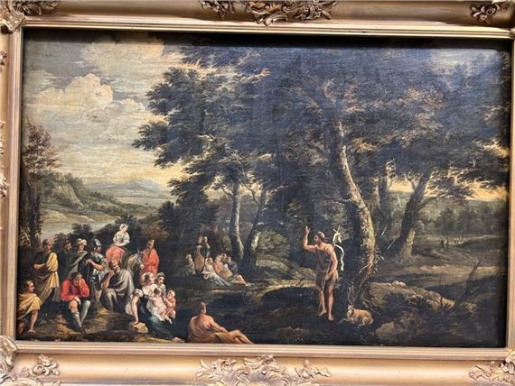 Tableau Ancien – Peinture Napolitaine, école Italienne Du XVIIIe, Paysage Animé Encadré