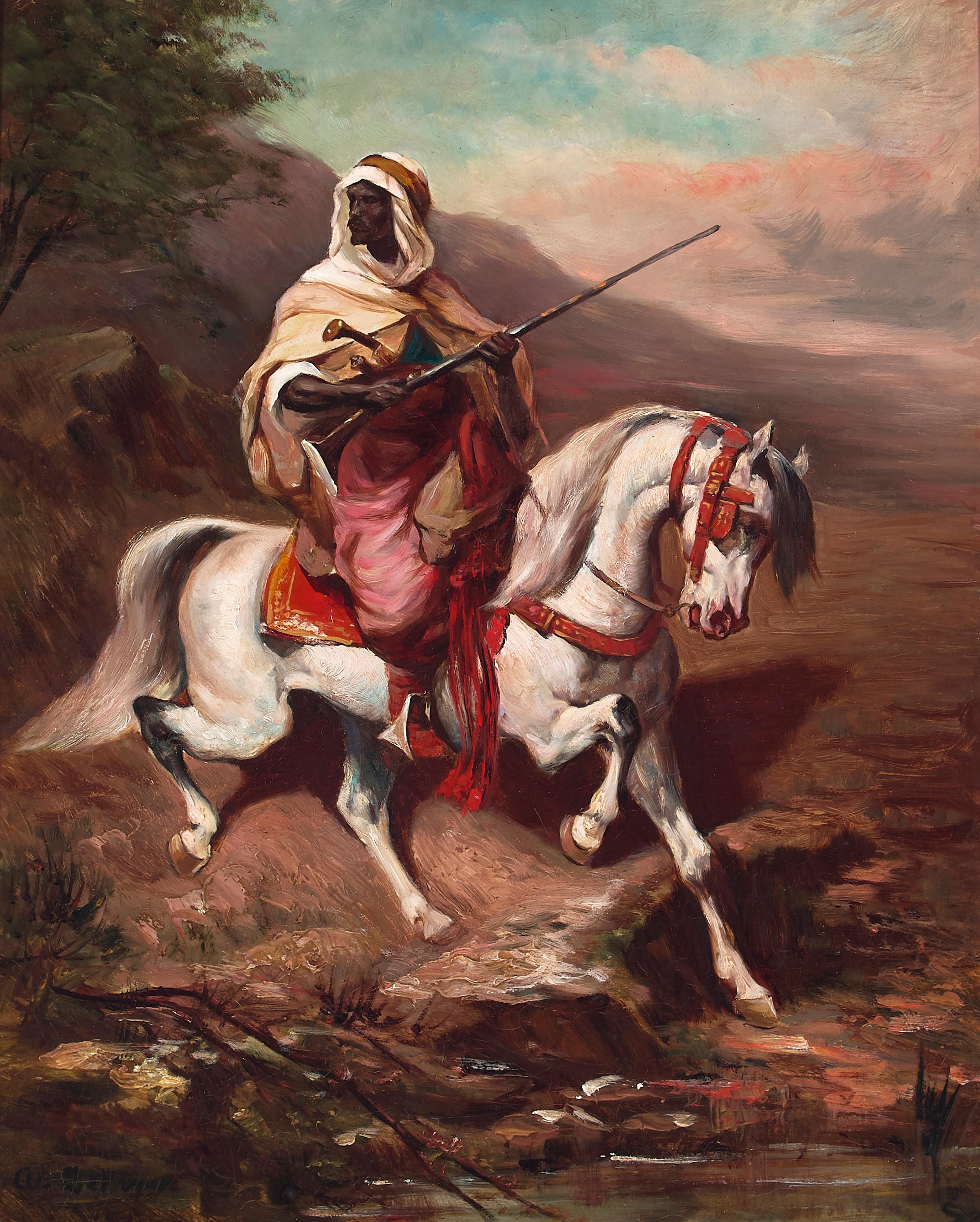 Bedouin on a white horse by Christian Adolph Schreyer