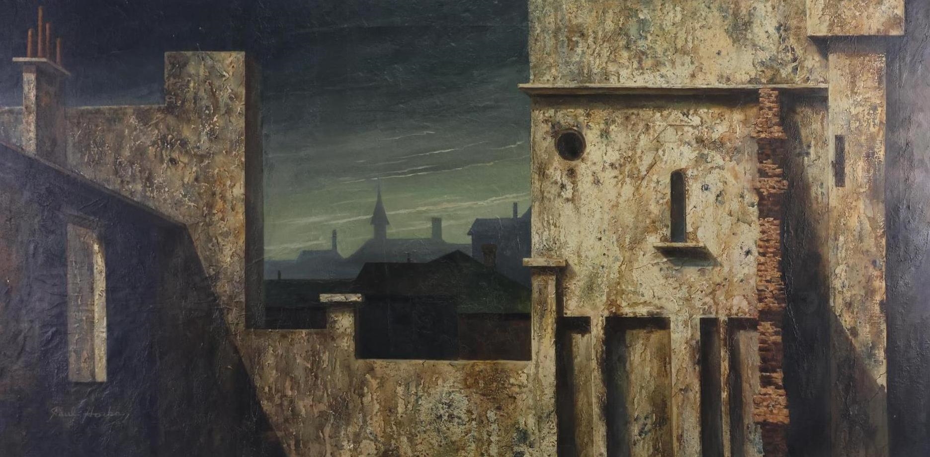 Artwork by Paul Gorka, Dark architectural landscape, Made of Oil on board