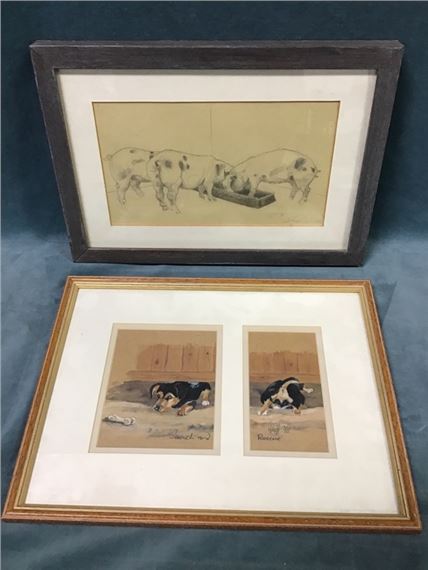 Vicki Hopkinson | study of pigs at trough | MutualArt