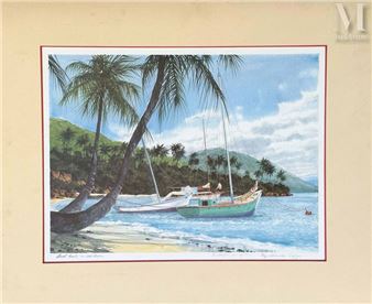 DEFIZE STANISLAS Local Boats in West Indies signée par StanislasDefize Local Boats in West Indies signée par StanislasDefize 1 Affiche Collée sur Carton / Vintage Poster Glued on a board T - Stanislas Defize