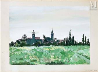 BRUNET MICHEL Grillon près Grignan Gouache Grillon près Grignan Gouache / Vintage Gouache T - Michael Burnett