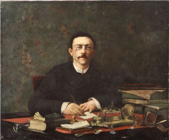 Portrait of a man at his desk - Alfred Puissant
