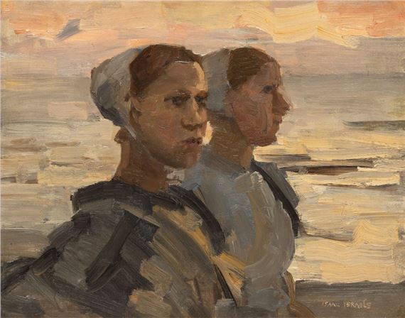 Two fisher women on the beach of Scheveningen