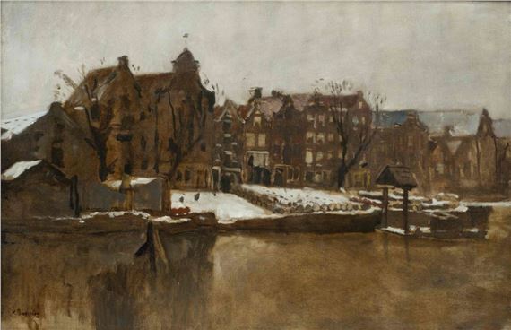 George Hendrik Breitner | A snowy view of the Teertuinen in Amsterdam ...