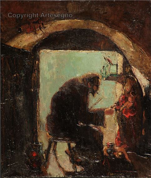 Interno con personaggio by Kleofas Bogailei