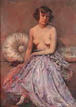 Jeune femme partiellement dénudée à la robe violette - Henri Moreau