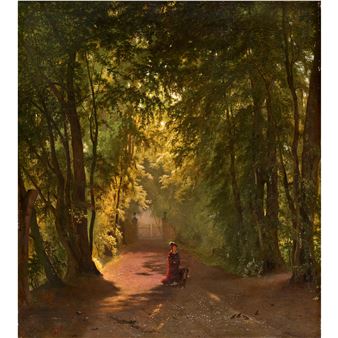 Dame mit Hund im Park - August von Bonstetten