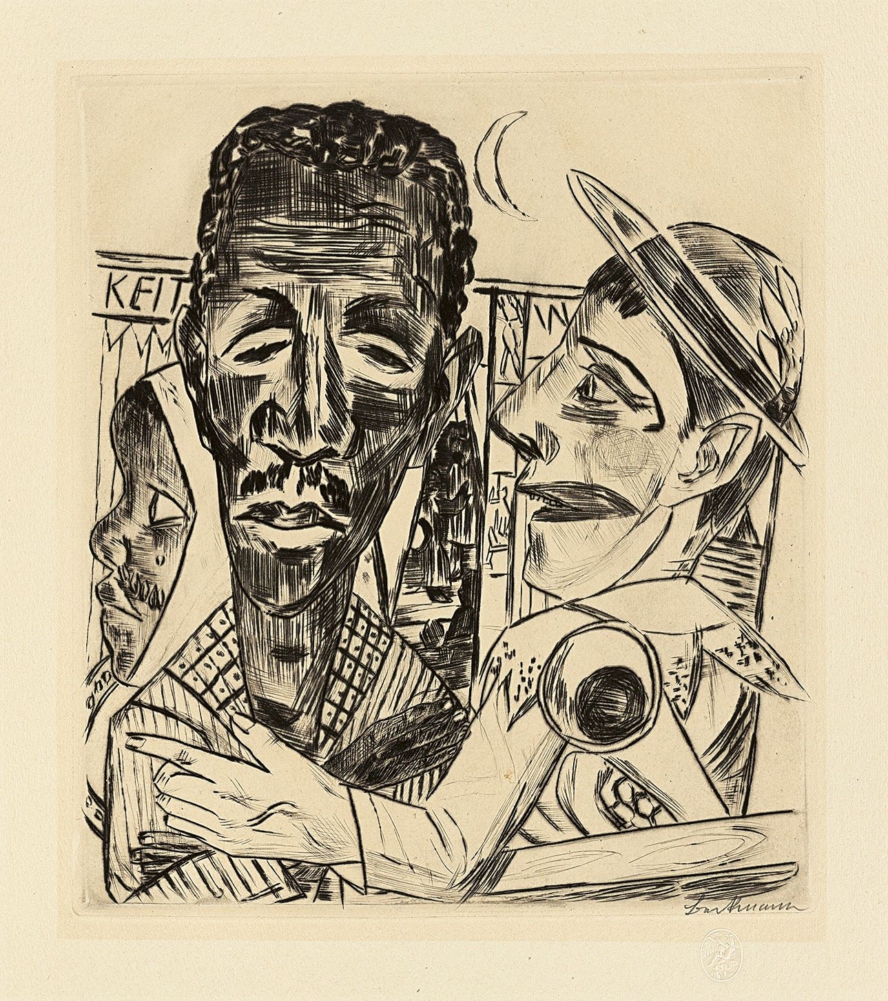 Artwork by Max Beckmann, ”J”., Made of Original half linen-covered portfolio with 10 drypoint etchings