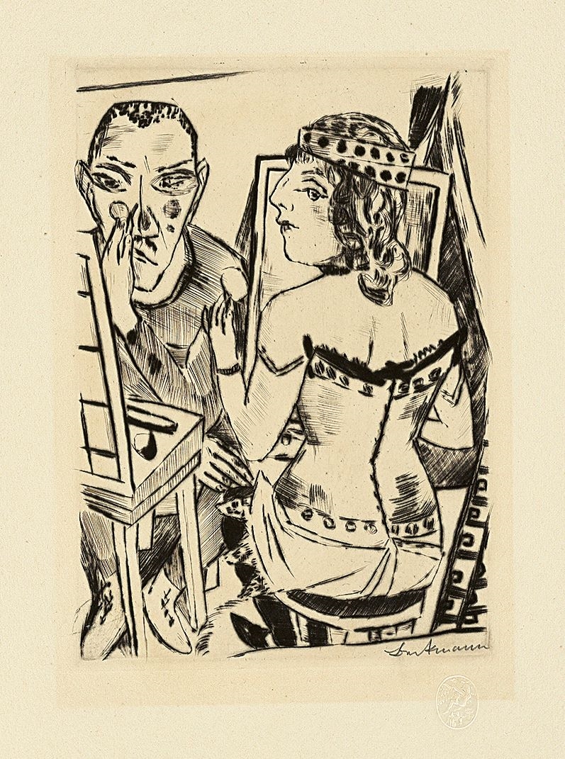 Artwork by Max Beckmann, ”J”., Made of Original half linen-covered portfolio with 10 drypoint etchings