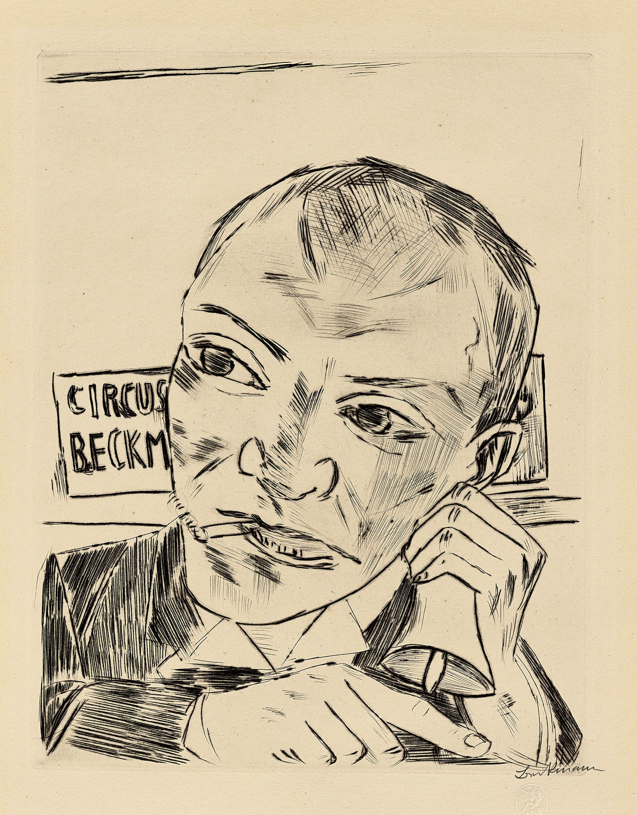 Artwork by Max Beckmann, ”J”., Made of Original half linen-covered portfolio with 10 drypoint etchings