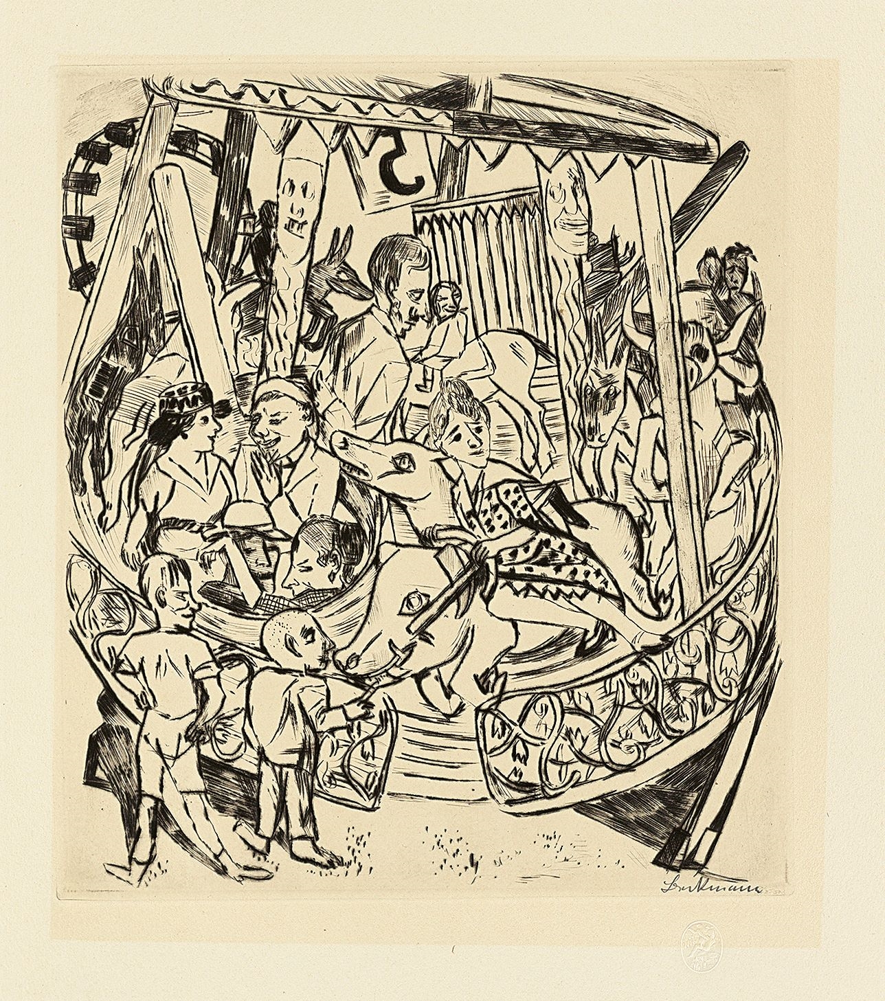 Artwork by Max Beckmann, ”J”., Made of Original half linen-covered portfolio with 10 drypoint etchings
