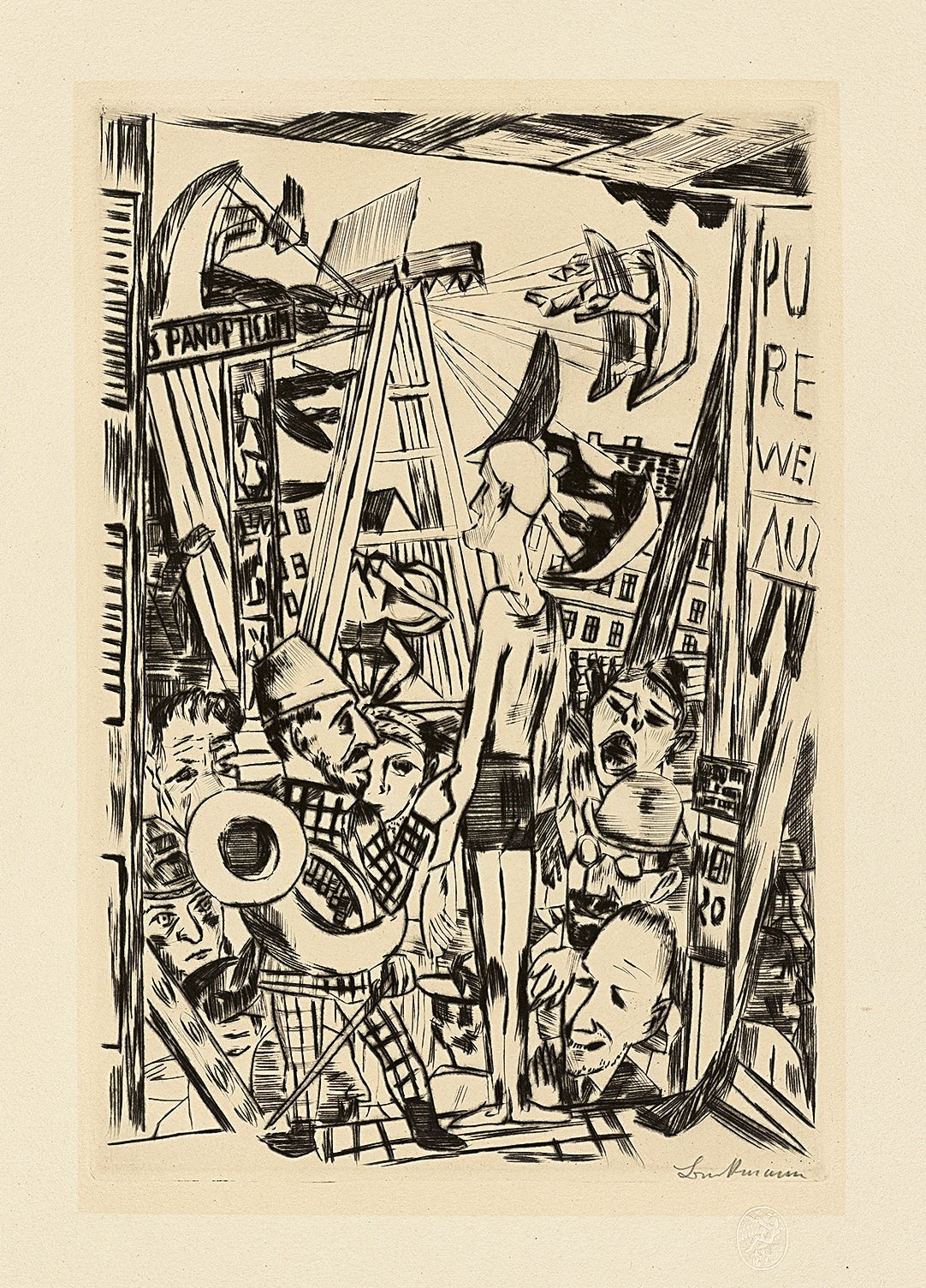 Artwork by Max Beckmann, ”J”., Made of Original half linen-covered portfolio with 10 drypoint etchings