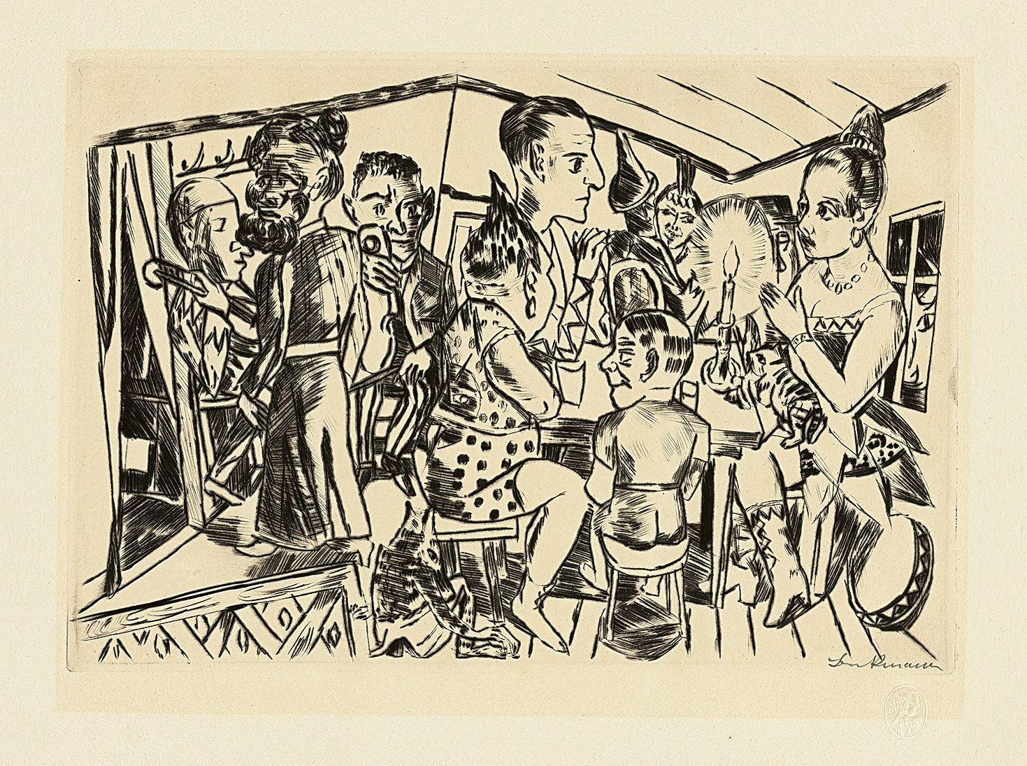 Artwork by Max Beckmann, ”J”., Made of Original half linen-covered portfolio with 10 drypoint etchings
