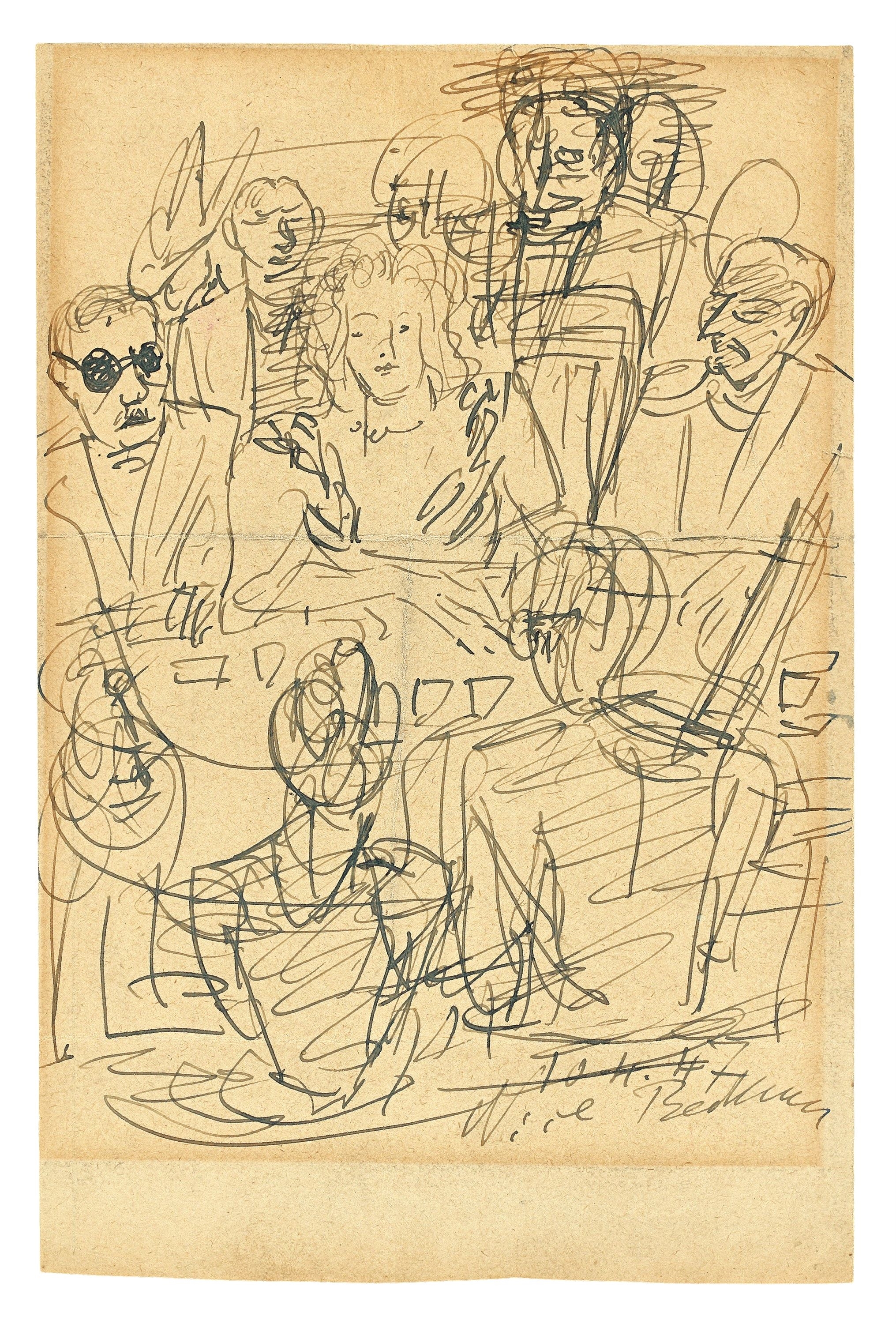 Artwork by Max Beckmann, ”Skizze zu dem Gemälde ”Baccarat””., Made of Pen and India ink on paper