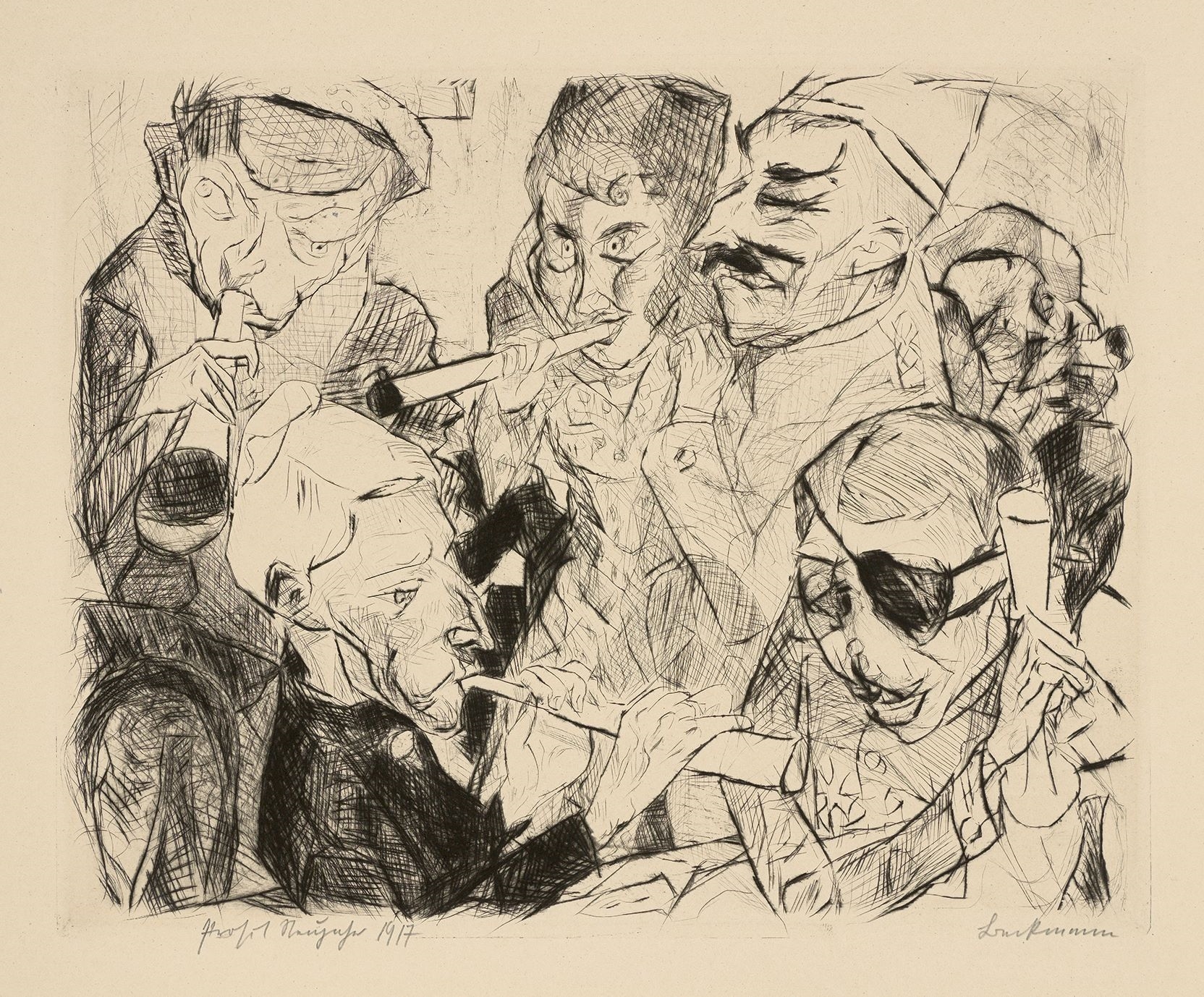 Artwork by Max Beckmann, ”Gٱ”., Made of Original half vellum portfolio with 19 drypoint etchings, each on Japan paper