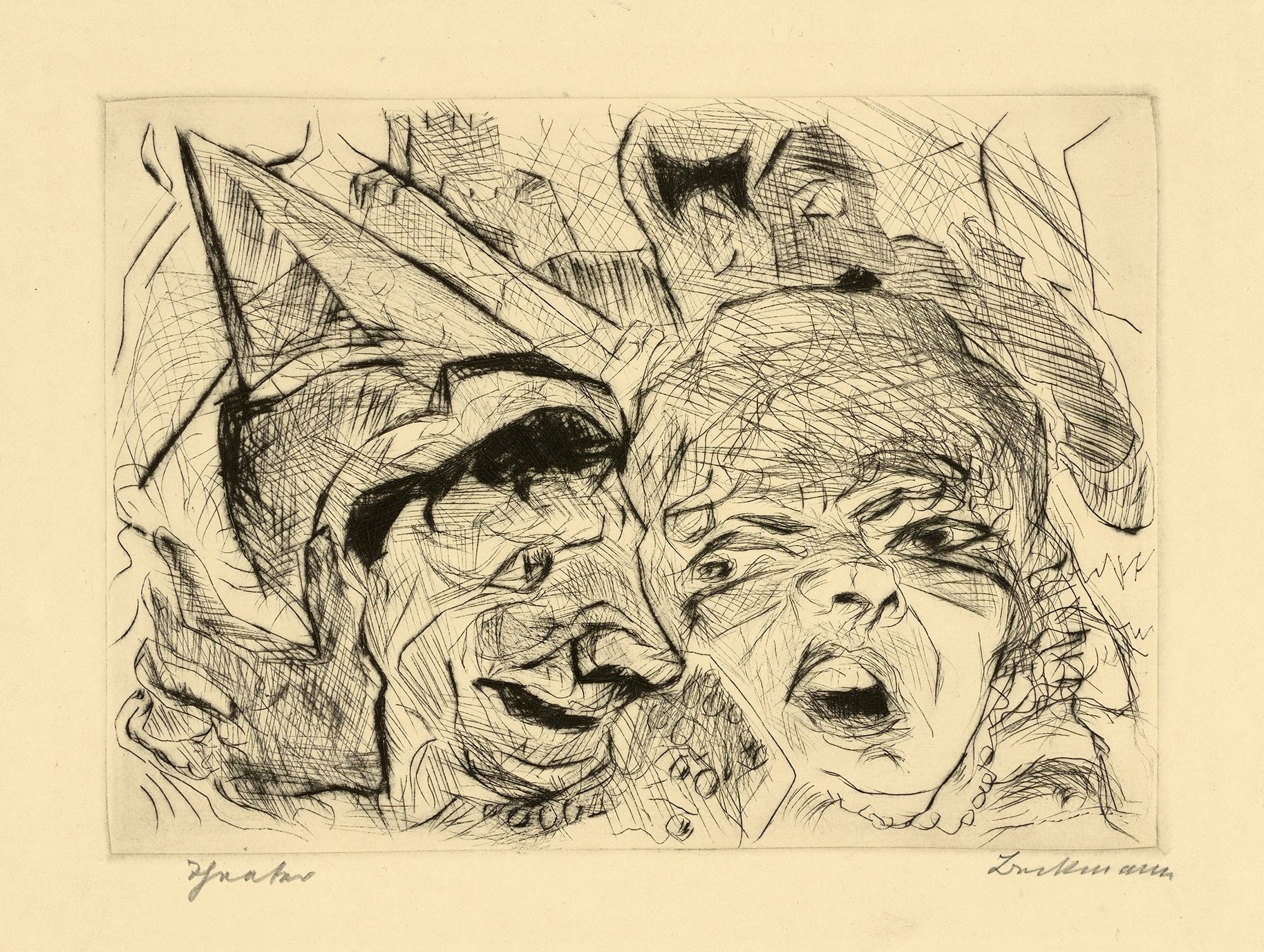 Artwork by Max Beckmann, ”Gٱ”., Made of Original half vellum portfolio with 19 drypoint etchings, each on Japan paper