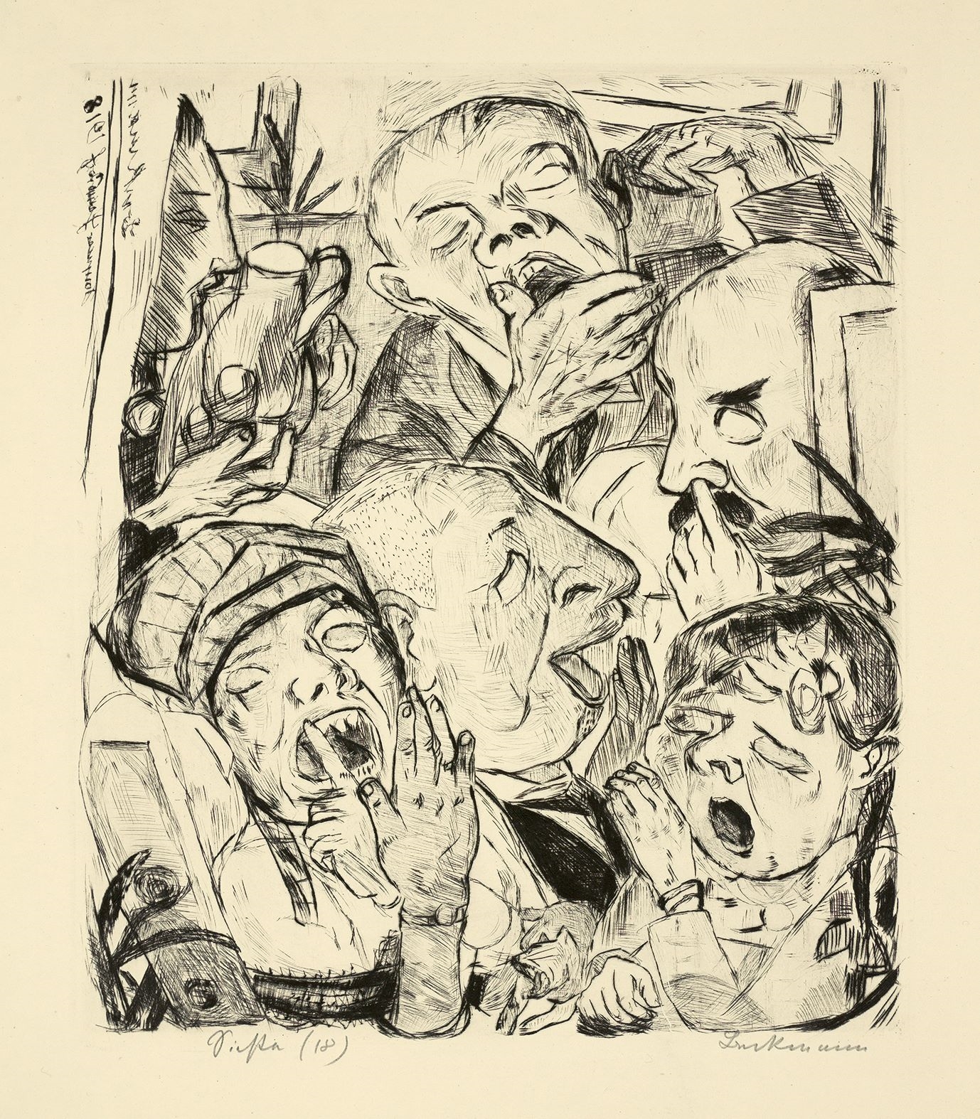 Artwork by Max Beckmann, ”Gٱ”., Made of Original half vellum portfolio with 19 drypoint etchings, each on Japan paper