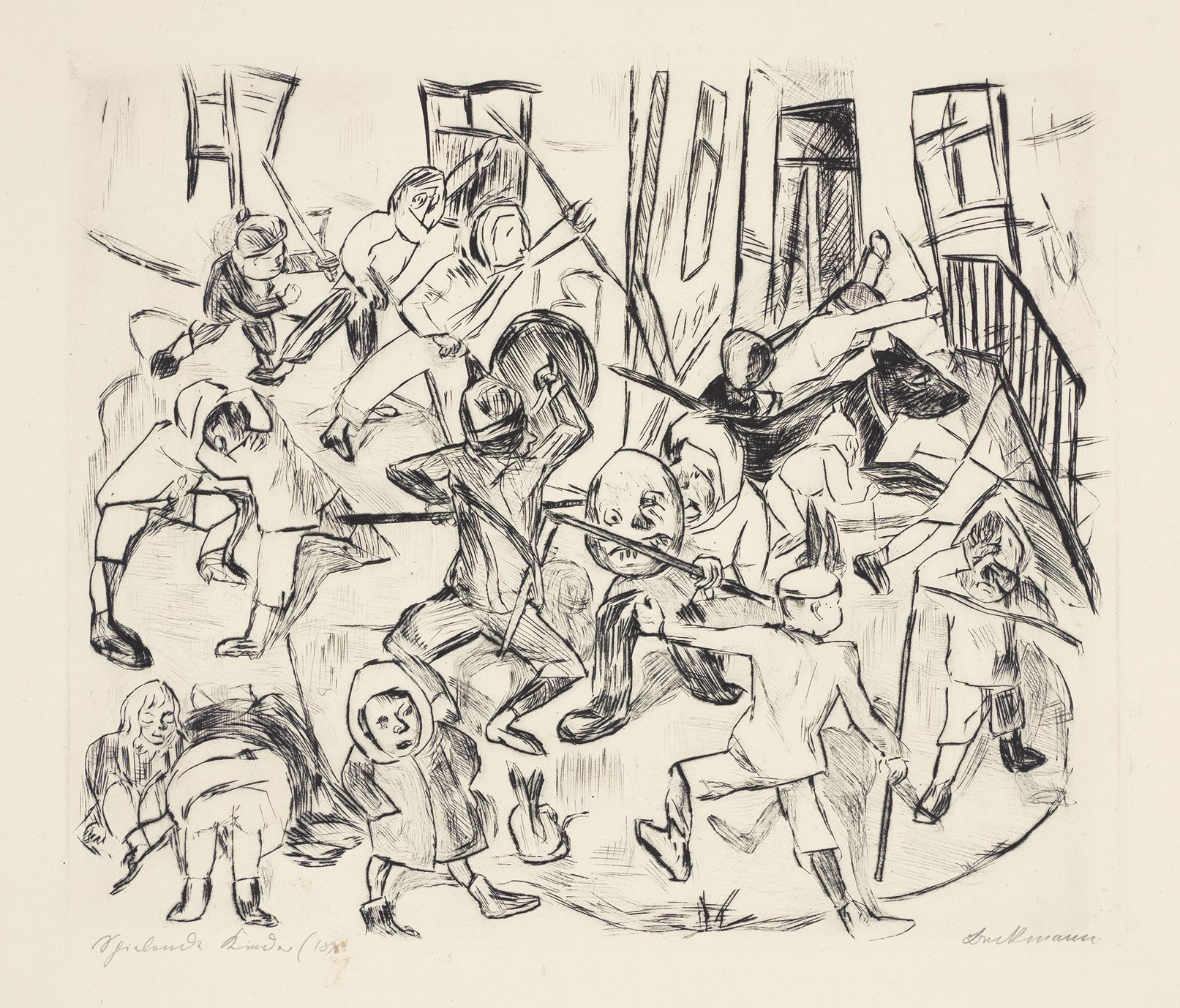 Artwork by Max Beckmann, ”Gٱ”., Made of Original half vellum portfolio with 19 drypoint etchings, each on Japan paper