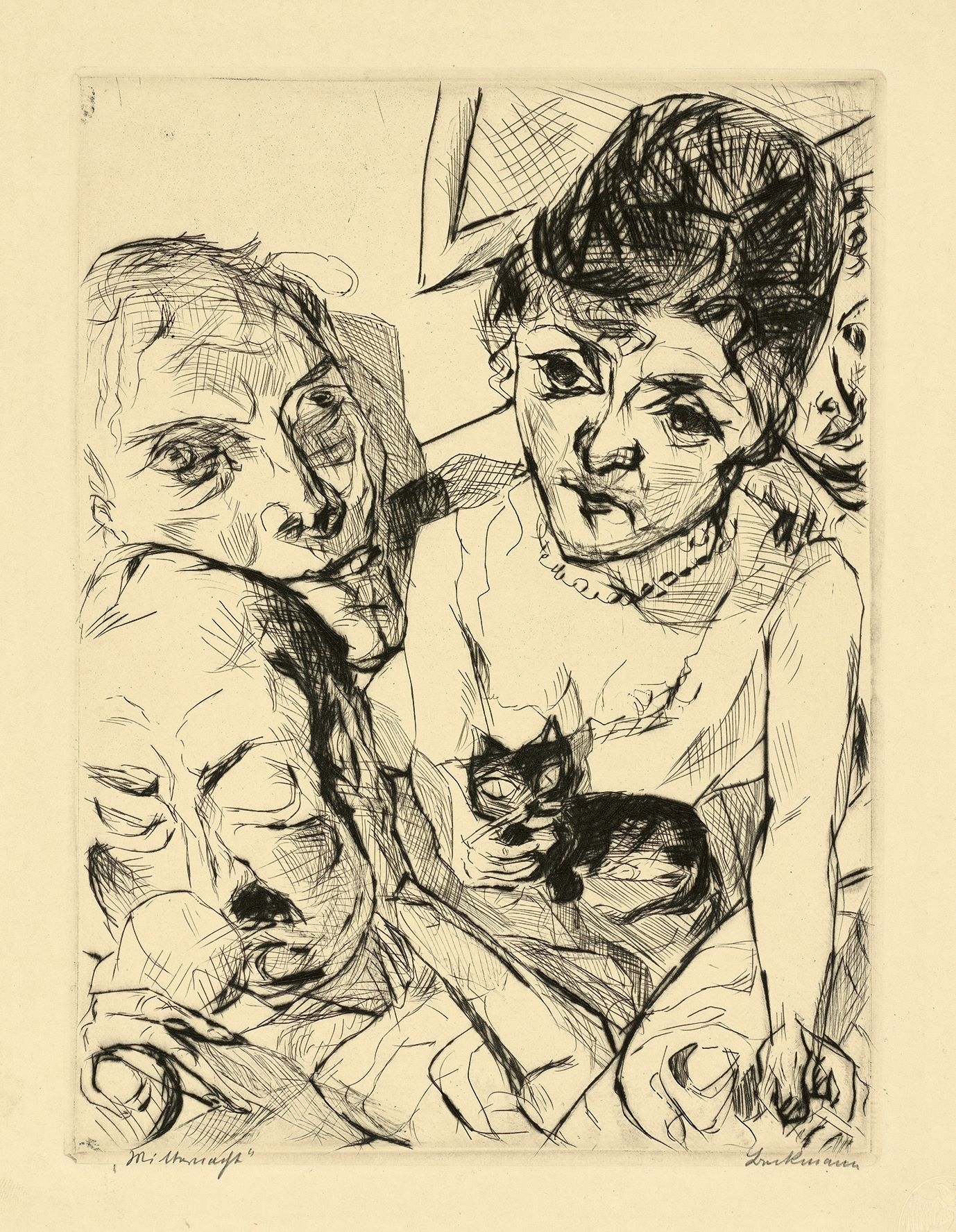 Artwork by Max Beckmann, ”Gٱ”., Made of Original half vellum portfolio with 19 drypoint etchings, each on Japan paper