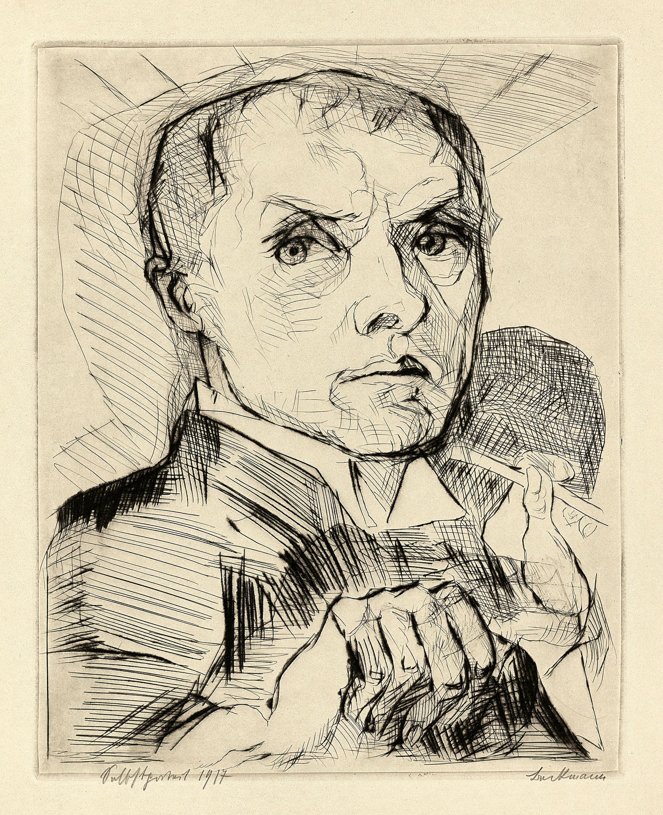 Artwork by Max Beckmann, ”Gٱ”., Made of Original half vellum portfolio with 19 drypoint etchings, each on Japan paper