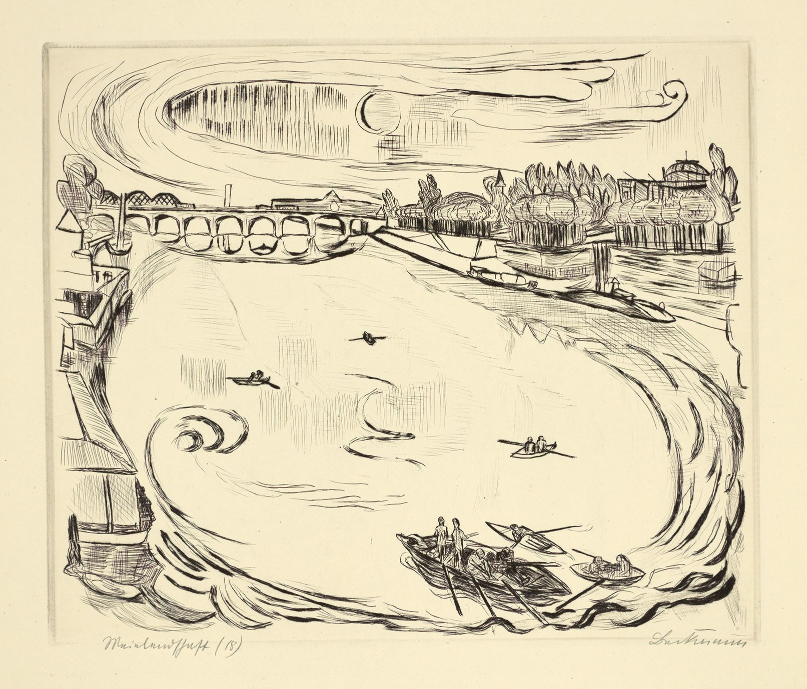 Artwork by Max Beckmann, ”Gٱ”., Made of Original half vellum portfolio with 19 drypoint etchings, each on Japan paper