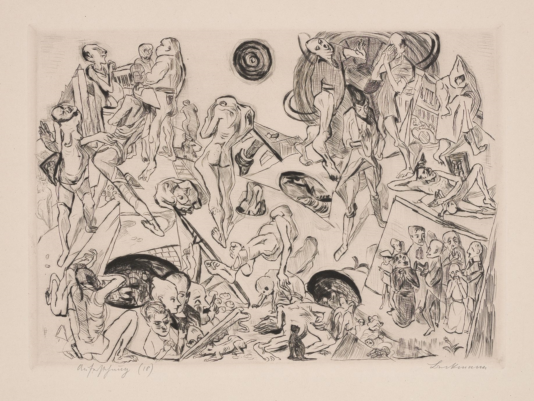 Artwork by Max Beckmann, ”Gٱ”., Made of Original half vellum portfolio with 19 drypoint etchings, each on Japan paper