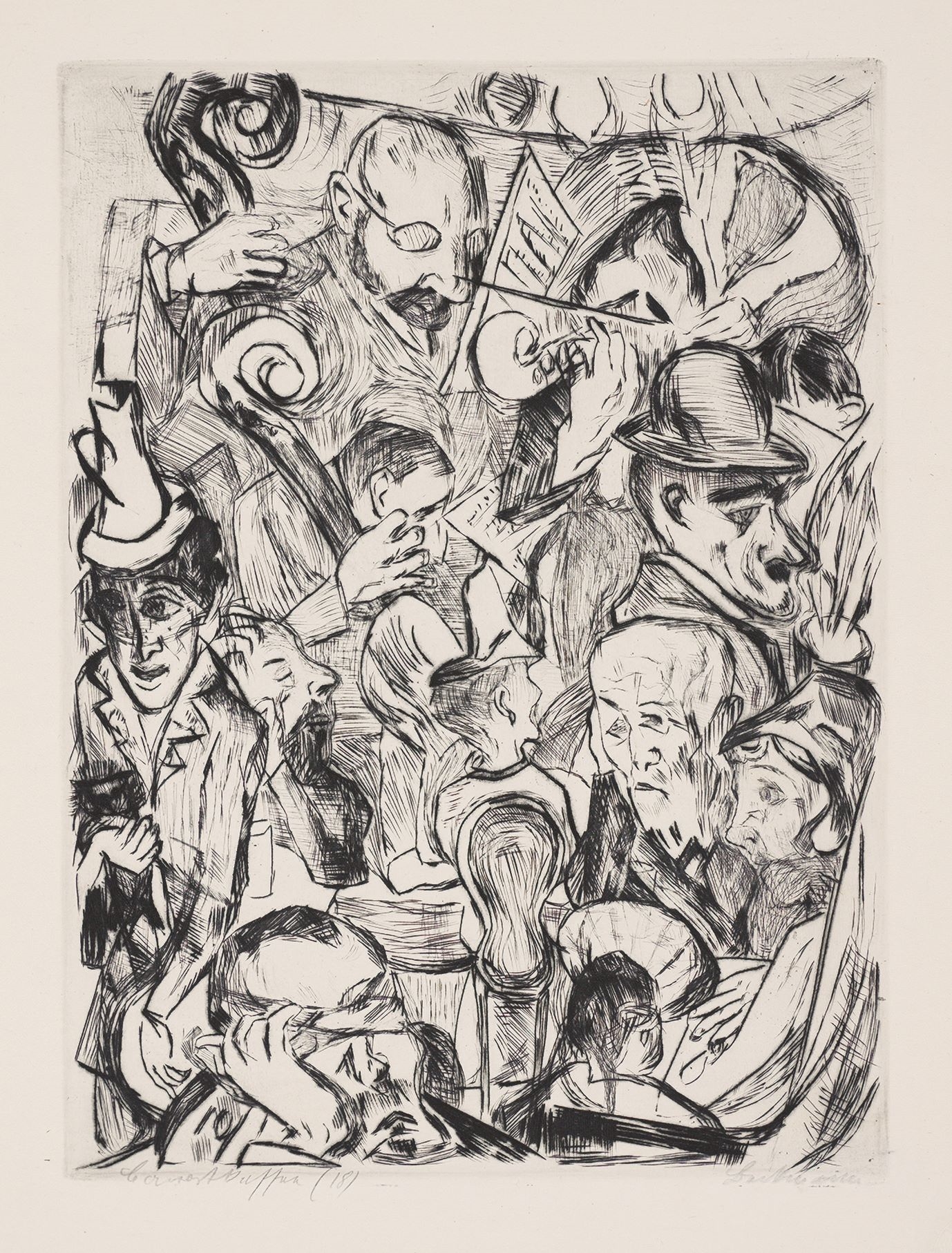Artwork by Max Beckmann, ”Gٱ”., Made of Original half vellum portfolio with 19 drypoint etchings, each on Japan paper