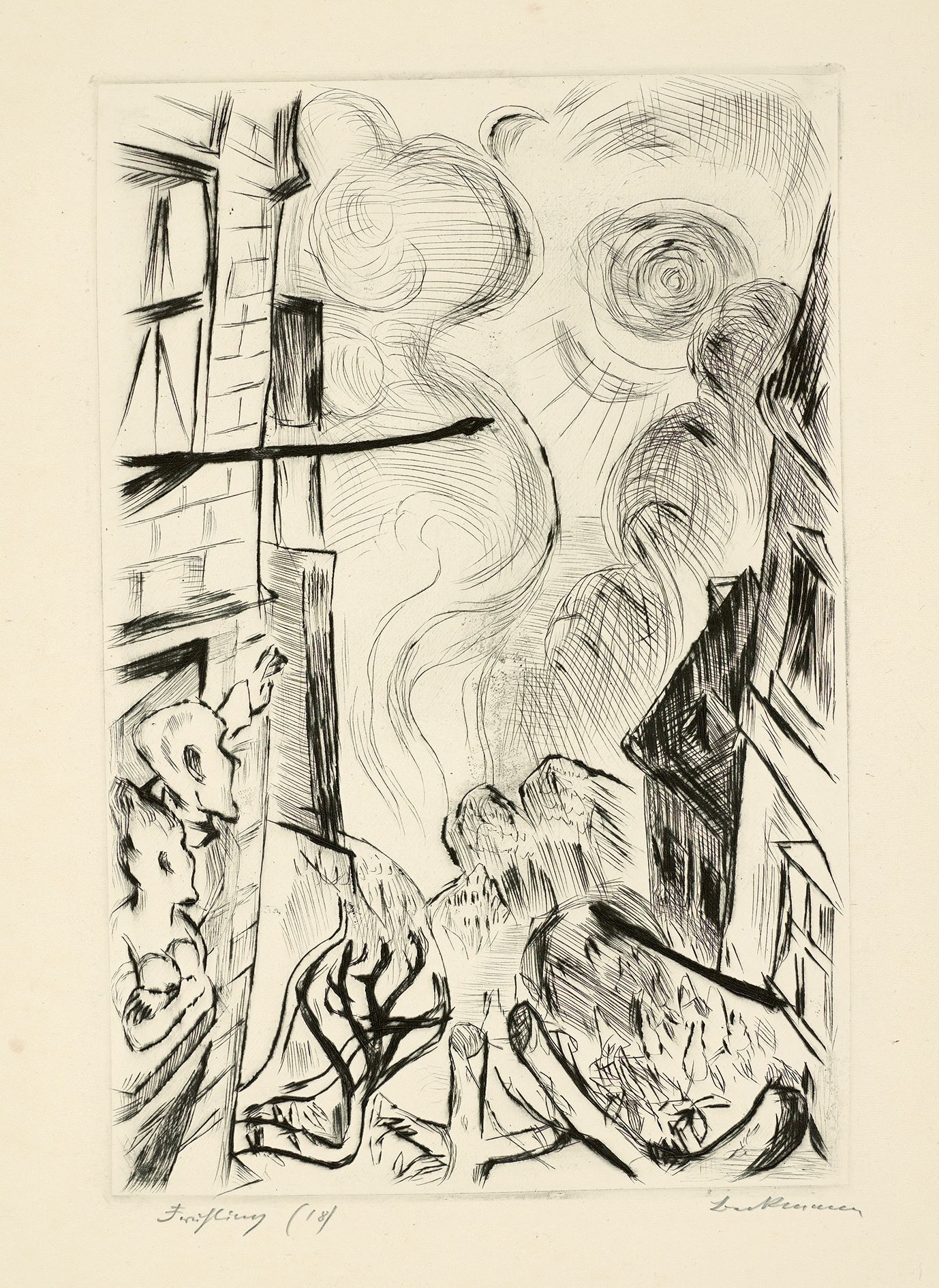 Artwork by Max Beckmann, ”Gٱ”., Made of Original half vellum portfolio with 19 drypoint etchings, each on Japan paper