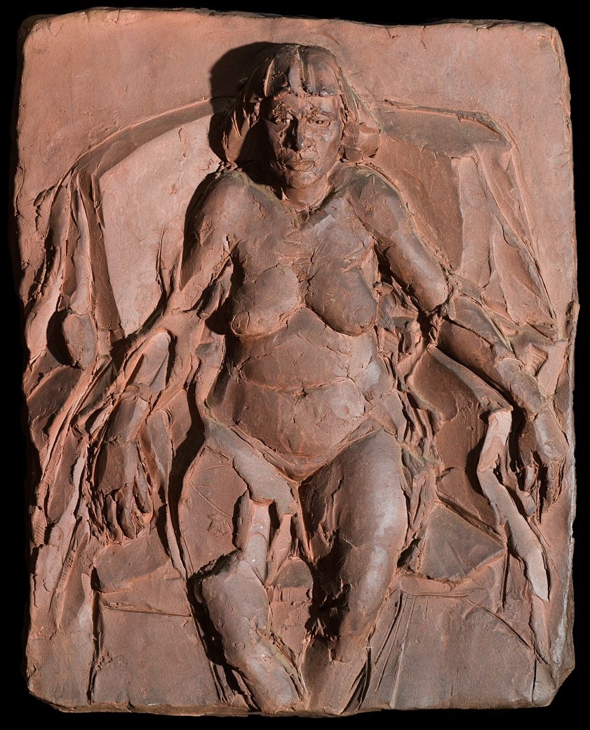 Artwork by George Burk, Seated Nude, Made of Fired clay relief