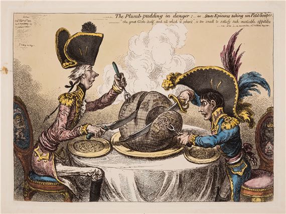 The Plumb-pudding in danger: -or- State Epicures taking un Petit Souper by James Gillray, 1802