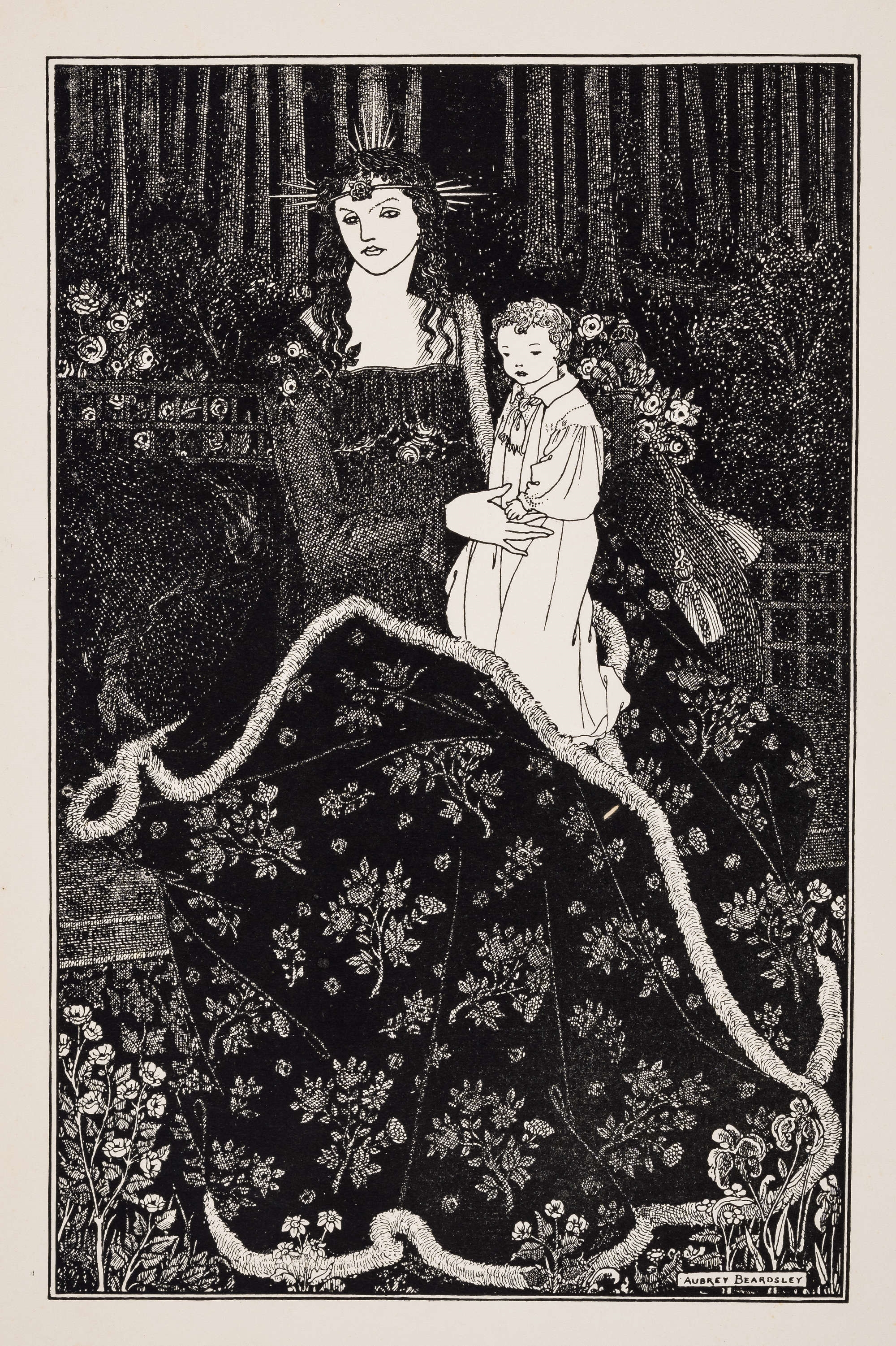 Artwork by Aubrey Beardsley, A Book of Fifty Drawings, Made of red cloth, gilt