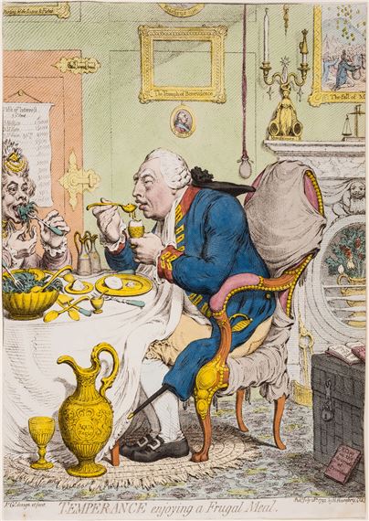 Temperance enjoying a frugal meal by James Gillray, 1792
