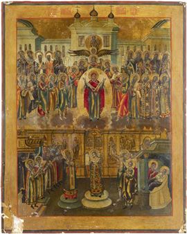 THE PROTECTING VEIL OF THE MOTHER OF GOD (POKROV) WITH A SILVER OKLAD - Russian School, 19th Century