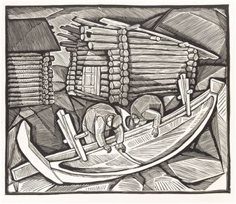 NORTH VILLAGE; CHURCH; NEW BOAT; IN THE VILLAGE HOUSE; LANDSCAPE WITH BRIDGE; VIEW OF VILLAGE; VILLAGE BY THE RIVER - Alexei Iwanowitsch Borodin