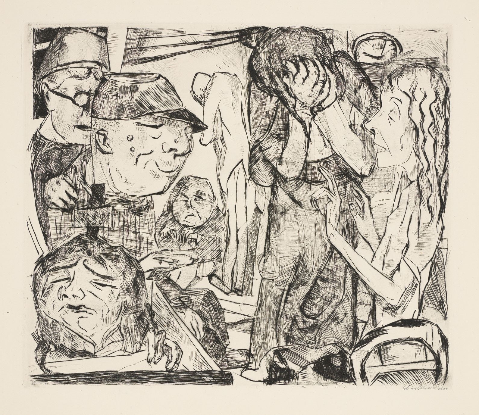 Artwork by Max Beckmann, ”Gٱ”., Made of Original half vellum portfolio with 19 drypoint etchings, each on Japan paper