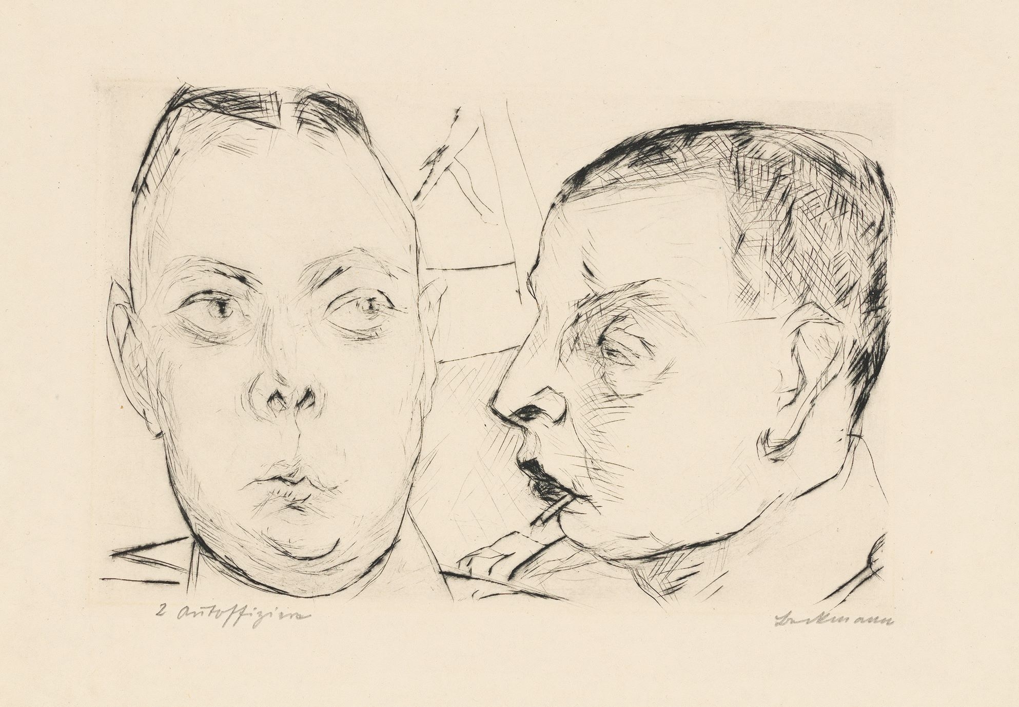 Artwork by Max Beckmann, ”Gٱ”., Made of Original half vellum portfolio with 19 drypoint etchings, each on Japan paper