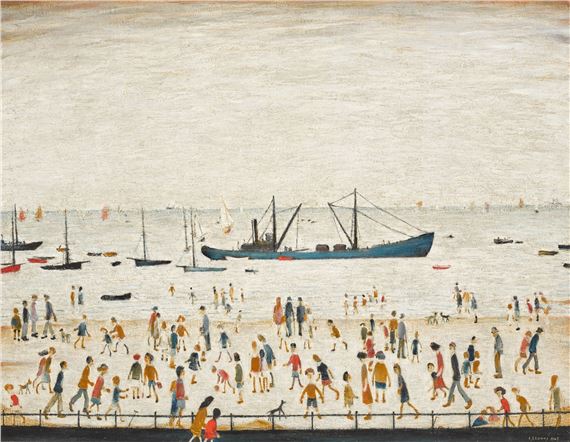 Beach Scene, Lancashire by Laurence Stephen Lowry, dated 1947