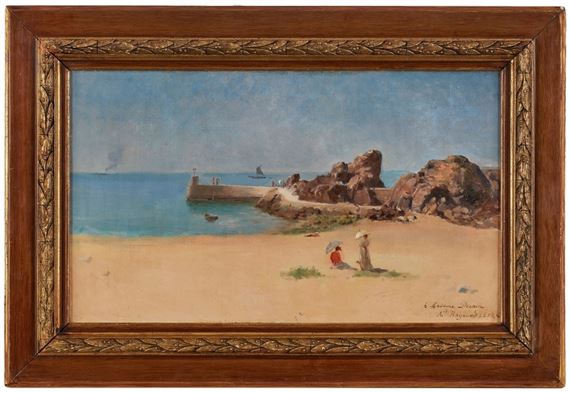 Zwei elegante Damen am Strand by Auguste Raynaud, 1937